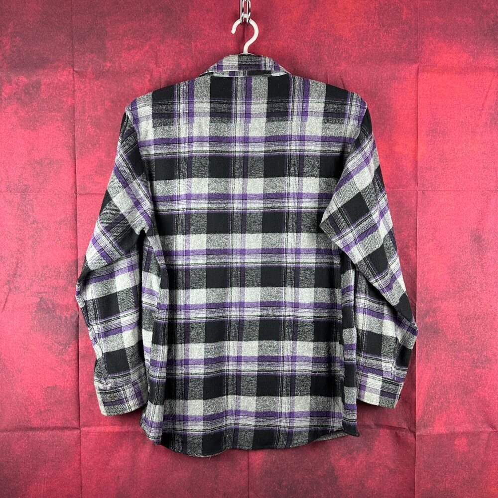 MONTAGE PLAID FLANNEL  MEN'S SHIRT BUTTON DOWN LONG SLEEVE BLACK/GRAY/PURPLE XL - Picture 3 of 11